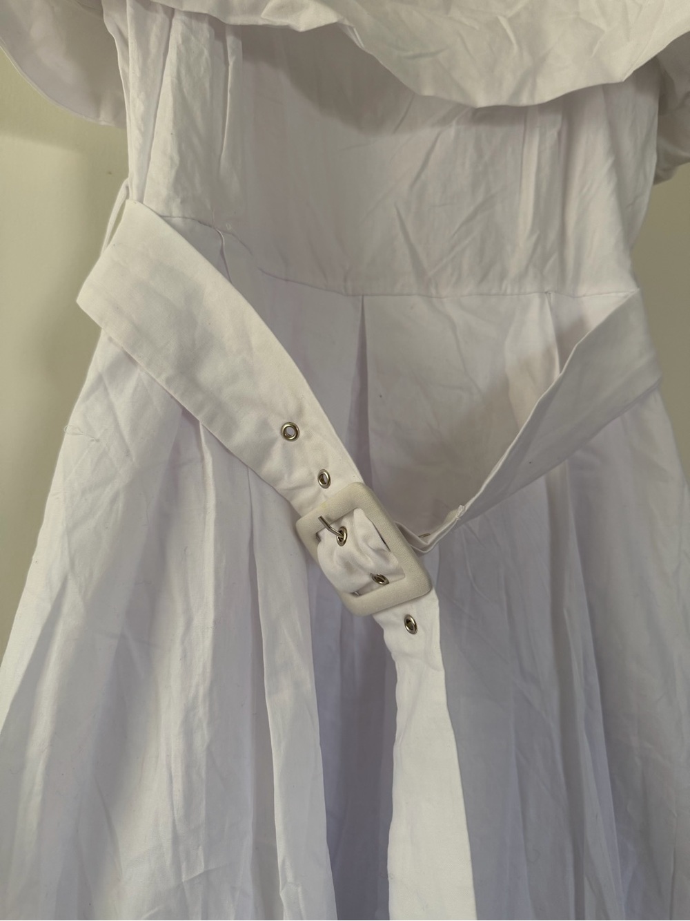 White Ruffle-Top Dress with Belt - Picture 2 of 3